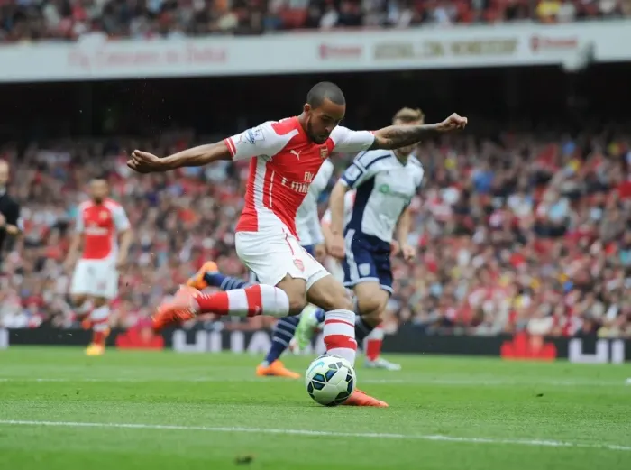 Framed Print : Theo Walcott Scores: Arsenal's Winning Goal Against West Bromwich Albion, Premier League 2014 / 15 Framed Print : Theo Walcott Scores: Arsenal's Winning Goal Against West Bromwich Albion, Premier League 2014 / 15