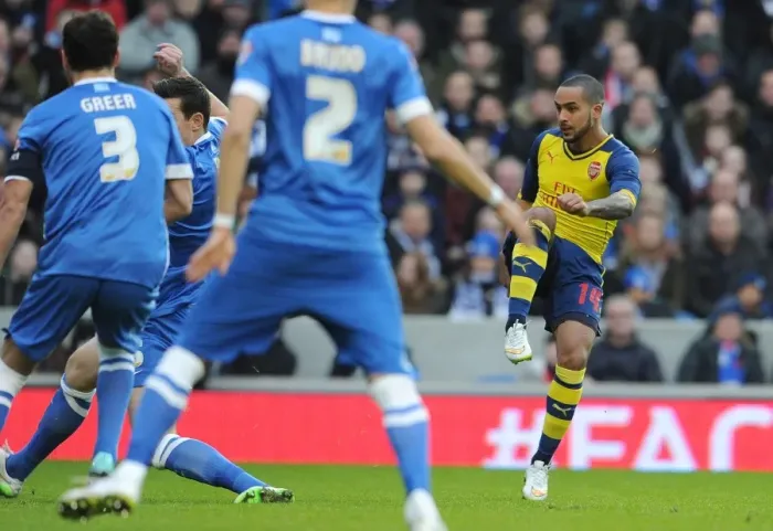 Framed Print : Theo Walcott Scores First Goal: Arsenal Triumphs Over Brighton & Hove Albion in FA Cup Fourth Round