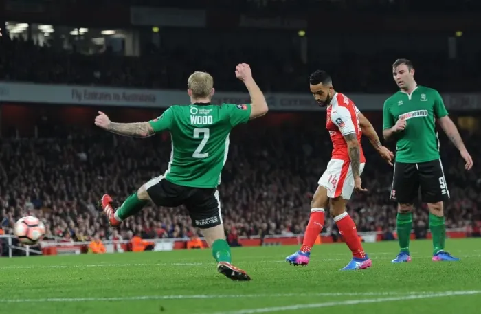 Framed Print : Theo Walcott Scores First Goal: Arsenal vs. Lincoln City FA Cup Quarter-Final