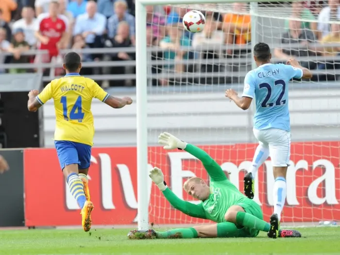 Framed Print : Theo Walcott Scores the First Goal: Arsenal vs. Manchester City (2013) - Chipping Over Joe Hart Framed Print : Theo Walcott Scores the First Goal: Arsenal vs. Manchester City (2013) - Chipping Over Joe Hart