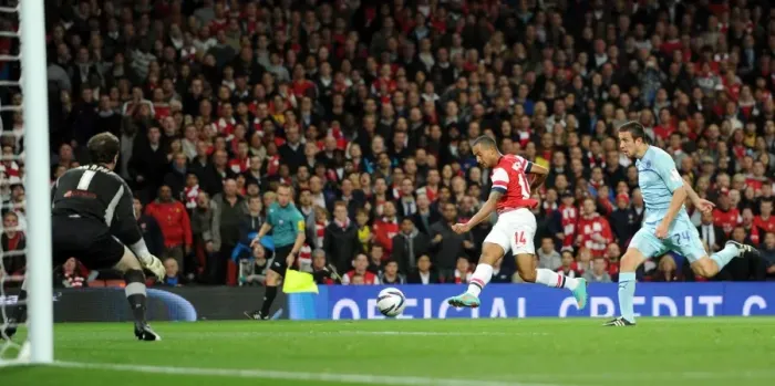 Framed Print : Theo Walcott Scores Fourth Goal Against Coventry City in Capital One Cup Match