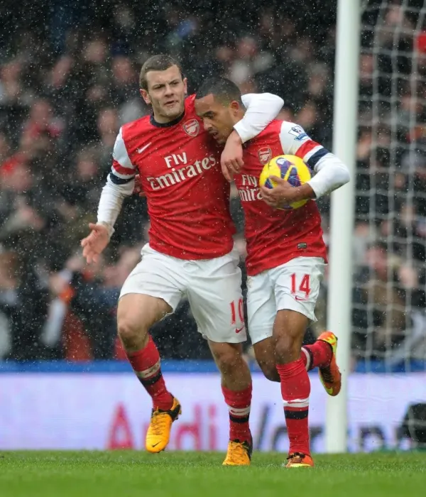 Framed Print : Theo Walcott Scores, Jack Wilshere Celebrates: Chelsea vs. Arsenal, Premier League 2012-13