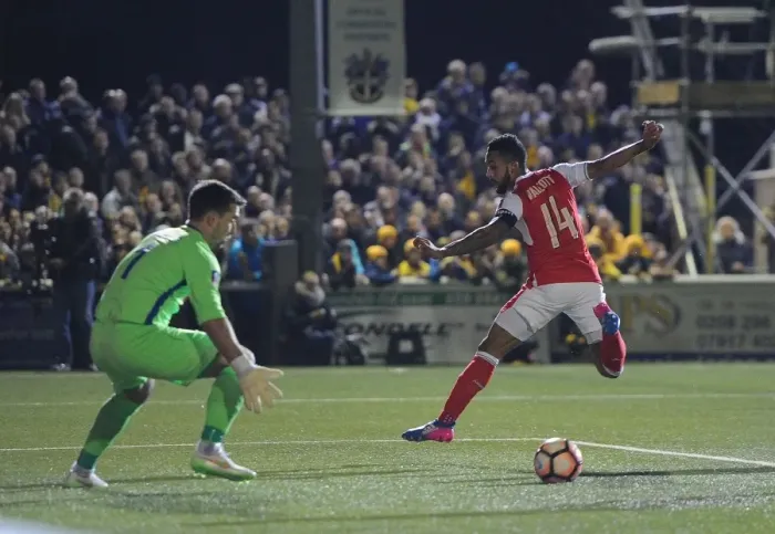 Framed Print : Theo Walcott Scores Shocking Upset: Sutton United vs. Arsenal in FA Cup Fifth Round Framed Print : Theo Walcott Scores Shocking Upset: Sutton United vs. Arsenal in FA Cup Fifth Round