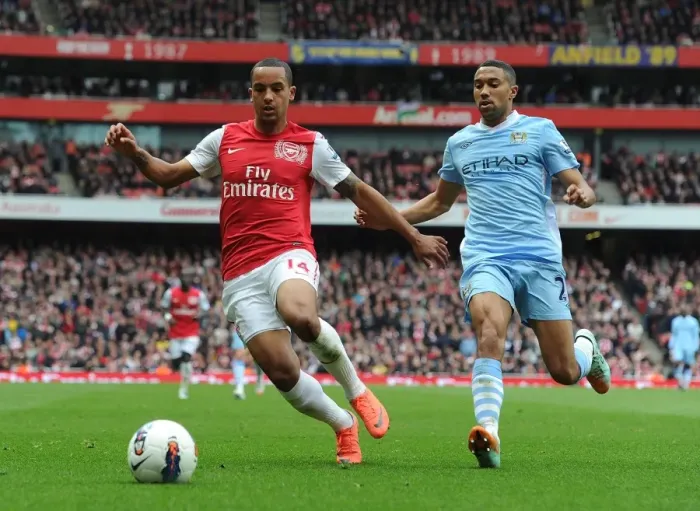 Framed Print : Theo Walcott Surges Past Gael Clichy: Arsenal vs Manchester City, Premier League 2011-12
