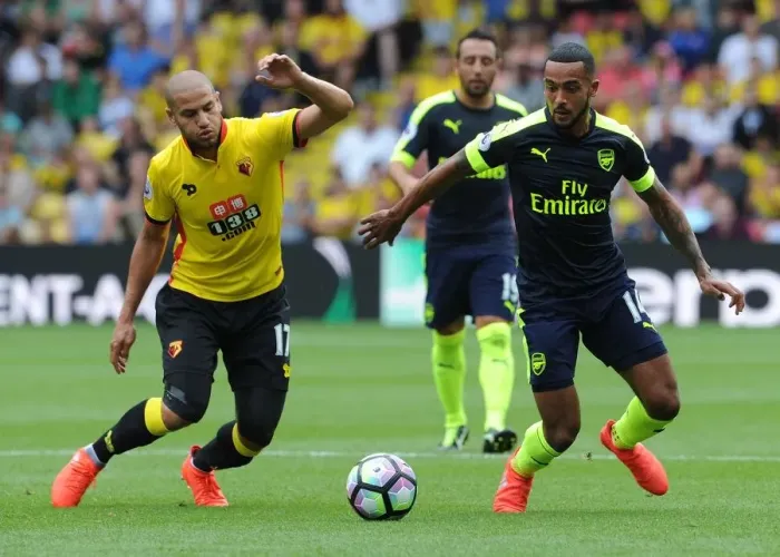 Framed Print : Theo Walcott vs. Adlene Guedioura: A Premier League Showdown (Watford vs. Arsenal, 2016-17)