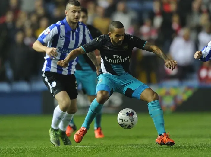 Framed Print : Theo Walcott vs Daniel Pudil: A Football Rivalry in the Capital One Cup - Sheffield Wednesday vs Arsenal Framed Print : Theo Walcott vs Daniel Pudil: A Football Rivalry in the Capital One Cup - Sheffield Wednesday vs Arsenal