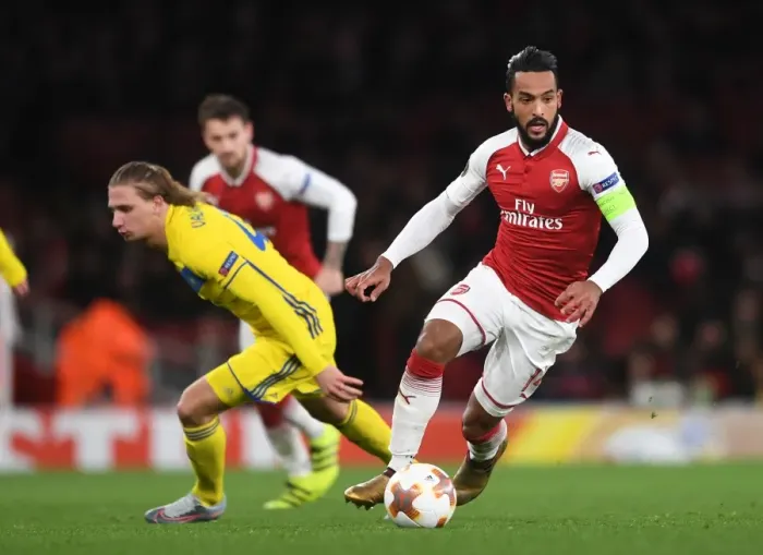 Framed Print : Theo Walcott vs. Maksim Volodko: A Football Battle in the Arsenal FC vs. BATE Borisov UEFA Europa League Match Framed Print : Theo Walcott vs. Maksim Volodko: A Football Battle in the Arsenal FC vs. BATE Borisov UEFA Europa League Match