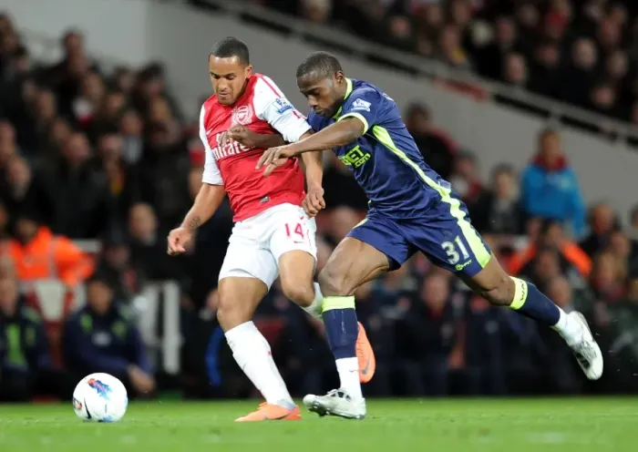Framed Print : Theo Walcott vs. Maynor Figueroa: A Fight for Control at Emirates Stadium - Arsenal vs. Wigan Athletic (2012) Framed Print : Theo Walcott vs. Maynor Figueroa: A Fight for Control at Emirates Stadium - Arsenal vs. Wigan Athletic (2012)