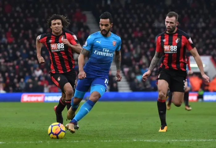 Framed Print : Theo Walcott vs Steve Cook and Nathan Ake: Intense Battle at AFC Bournemouth vs Arsenal (2017-18) Framed Print : Theo Walcott vs Steve Cook and Nathan Ake: Intense Battle at AFC Bournemouth vs Arsenal (2017-18)