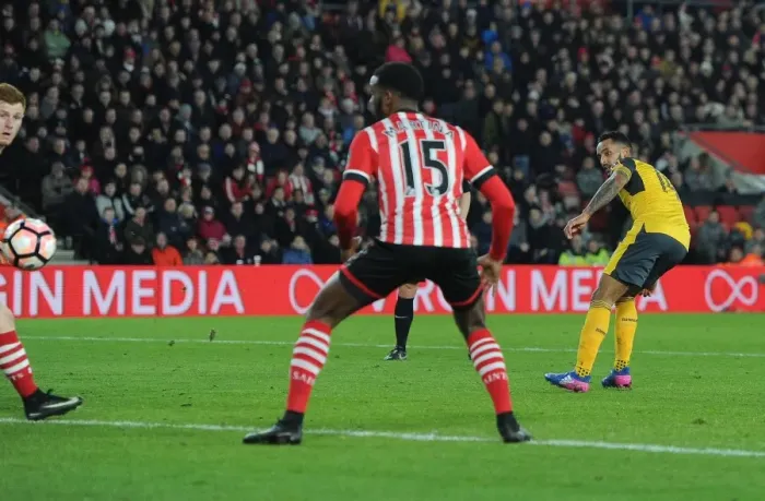 Framed Print : Theo Walcott's Brace: Arsenal Cruises Past Southampton in FA Cup Fourth Round Framed Print : Theo Walcott's Brace: Arsenal Cruises Past Southampton in FA Cup Fourth Round