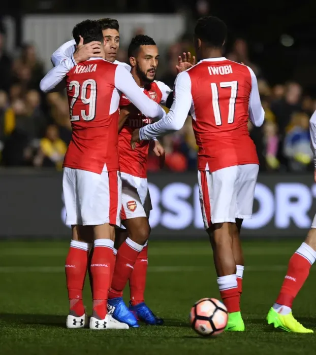 Framed Print : Theo Walcott's Double: Arsenal's FA Cup Fifth Round Triumph over Sutton United Framed Print : Theo Walcott's Double: Arsenal's FA Cup Fifth Round Triumph over Sutton United