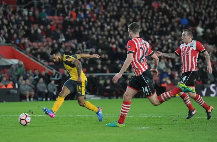 Framed Print : Theo Walcott's Hat-Trick: Arsenal Crushes Southampton in FA Cup Fourth Round Framed Print : Theo Walcott's Hat-Trick: Arsenal Crushes Southampton in FA Cup Fourth Round