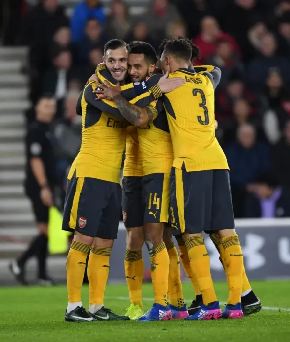 Framed Print : Theo Walcott's Hat-Trick: Arsenal's FA Cup Victory over Southampton Framed Print : Theo Walcott's Hat-Trick: Arsenal's FA Cup Victory over Southampton