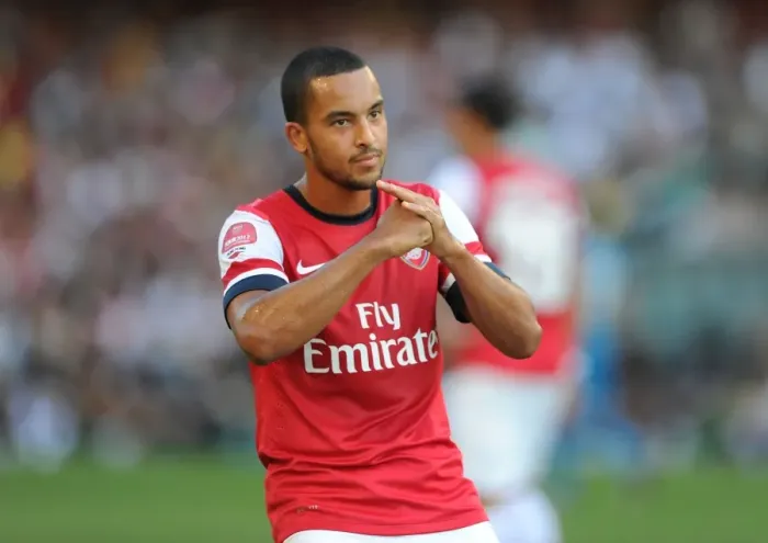 Framed Print : Theo Walcott's Respectful Chinese Goal Celebration: Arsenal's First in Kitchee FC Friendly, 2012