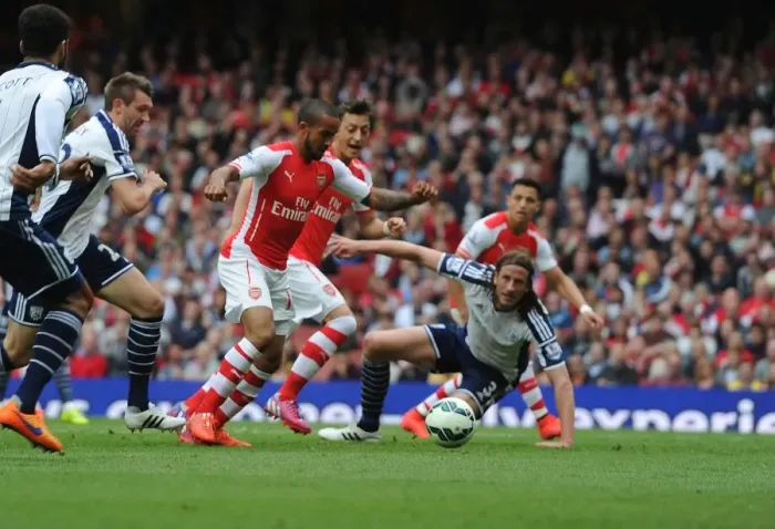 Framed Print : Theo Walcott's Stunner: Arsenal's Game-Winning Goal Against West Bromwich Albion (2014 / 15)