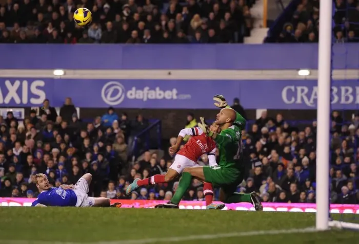 Framed Print : Theo Walcott's Stunner: Everton vs. Arsenal (2012-13) Framed Print : Theo Walcott's Stunner: Everton vs. Arsenal (2012-13)