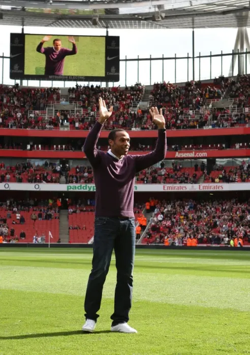 Framed Print : Thierry Henry Bids Farewell: Arsenal's Legend Waves to the Crowd during a 6:2 Victory over Blackburn Rovers, Emirates Stadium, 2009 Framed Print : Thierry Henry Bids Farewell: Arsenal's Legend Waves to the Crowd during a 6:2 Victory over Blackburn Rovers, Emirates Stadium, 2009