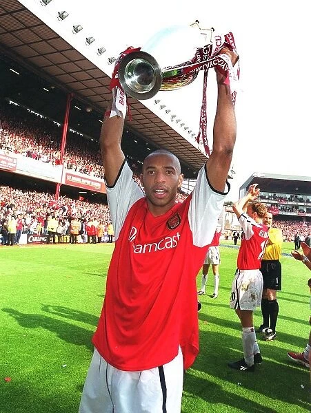 Thierry Henry Celebrates with the FA Barclaycard Premiership Trophy after Arsenal's 4:3 Win over Everton, Highbury, London, May 11, 2002