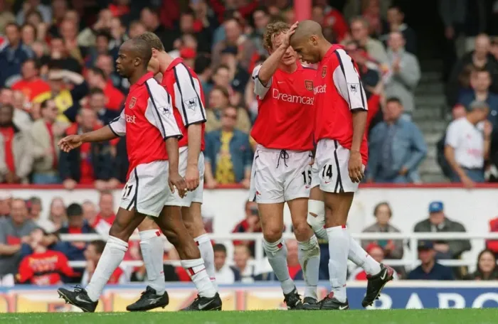 Framed Print : Thierry Henry is congratulated by Ray Parlour on scoring his 2nd Arsenal goal Framed Print : Thierry Henry is congratulated by Ray Parlour on scoring his 2nd Arsenal goal