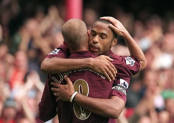 Thierry Henry and Freddie Ljungberg Celebrate Arsenal's First Goal: 2-0 vs. Newcastle United, FA Premier League, 2005