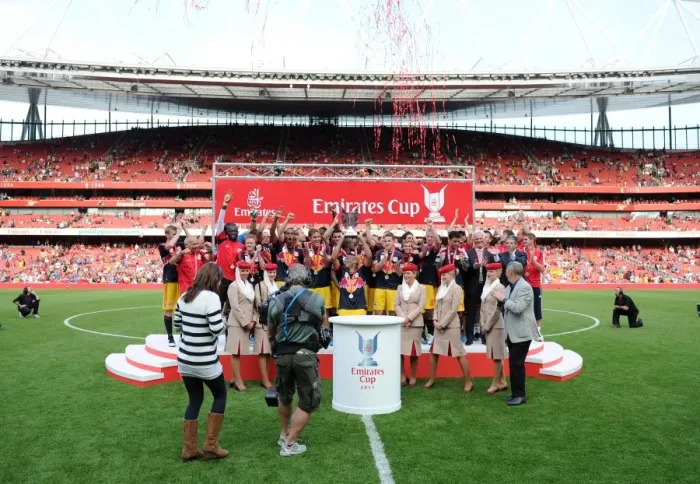 Framed Print : Thierry Henry Lifts Emirates Cup: Arsenal vs. New York Red Bulls End in a 1:1 Draw