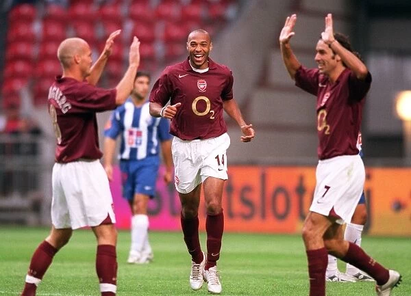 Thierry Henry, Robert Pires, and Freddie Ljungberg: Celebrating a Goal for Arsenal against Porto at the Amsterdam Tournament (2005)