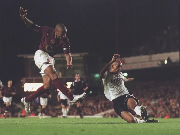 Framed Print : Thierry Henry scores Arsenals 2nd goal past Zesh Rehman (Fulham) Framed Print : Thierry Henry scores Arsenals 2nd goal past Zesh Rehman (Fulham)