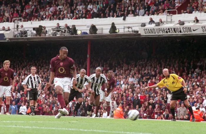 Framed Print : Thierry Henry Scores Penalty: Arsenal 2-0 Newcastle United, FA Premier League, 2005