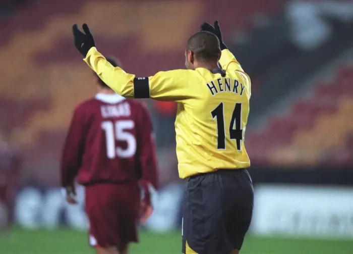 Framed Print : Thierry Henry: Shattering Arsenal's Record with Goal Number 186 (2005) - Arsenal's Legendary Striker Becomes the Club's All-Time Leading Goalscorer in UEFA Champions League Match against Sparta Prague Framed Print : Thierry Henry: Shattering Arsenal's Record with Goal Number 186 (2005) - Arsenal's Legendary Striker Becomes the Club's All-Time Leading Goalscorer in UEFA Champions League Match against Sparta Prague