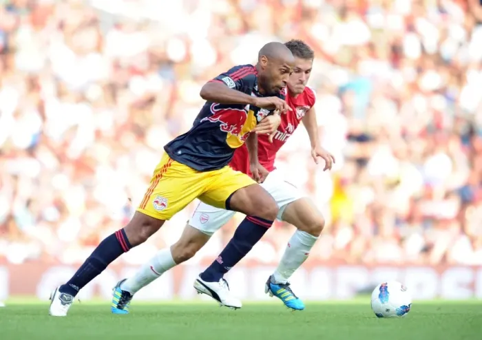 Framed Print : Thierry Henry vs. Aaron Ramsey: A Rivalry Revisited - Arsenal vs. New York Red Bulls, Emirates Cup 2011 (1-1)