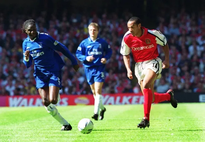 Framed Print : Thierry Henry vs. Mario Melchiot: Arsenal's Victory in the FA Cup Final (4-5-2002), Arsenal 2:0 Chelsea - Stuart MacFarlane  /  Arsenal Football Club