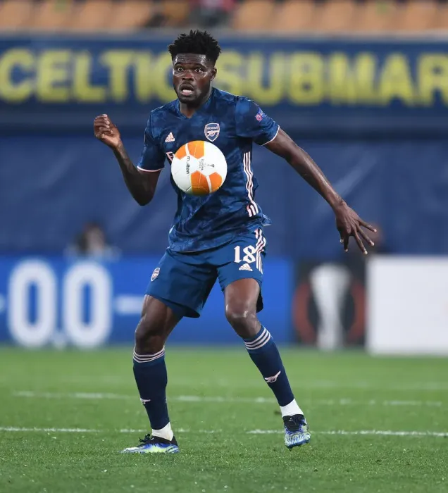 Framed Print : Thomas Partey in Action: Arsenal vs. Villarreal, UEFA Europa League Semi-Final Leg One (Behind Closed Doors)