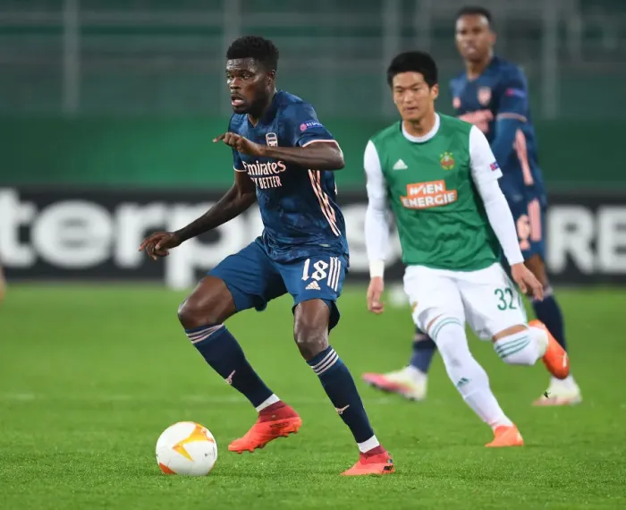 Framed Print : Thomas Partey in Action: Arsenal vs Rapid Vienna, UEFA Europa League 2020-21
