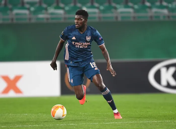 Framed Print : Thomas Partey in Action: Arsenal's Midfield Maestro Shines in Europa League Clash against Rapid Vienna Framed Print : Thomas Partey in Action: Arsenal's Midfield Maestro Shines in Europa League Clash against Rapid Vienna
