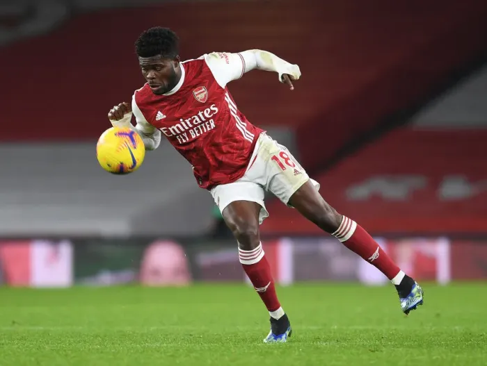 Framed Print : Thomas Partey in Action: Empty Emirates Stadium - Arsenal vs. Crystal Palace, Premier League 2021