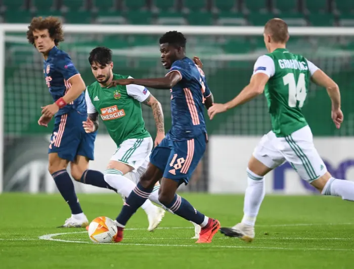 Framed Print : Thomas Partey: Arsenal's Midfield Maestro Shines in Europa League Clash Against Rapid Vienna