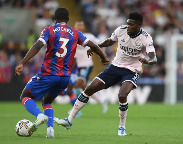 Framed Print : Thomas Partey Closes Down Tyrick Mitchell: Crystal Palace vs Arsenal, Premier League 2022-23