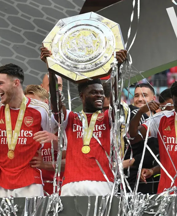 Framed Print : Thomas Partey Lifts the Community Shield: Arsenal Celebrate Victory over Manchester City (2023-24)