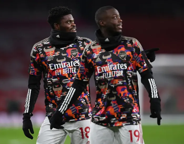 Framed Print : Thomas Partey Prepares for Empty Emirates: Arsenal vs Manchester United (2020-21)