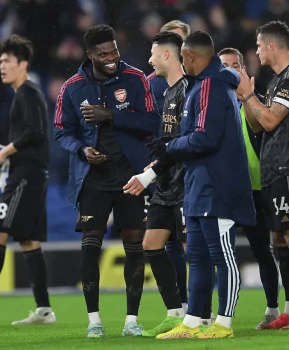 Framed Print : Thomas Partey Reacts after Arsenal's Win against Brighton & Hove Albion (Premier League 2022-23)