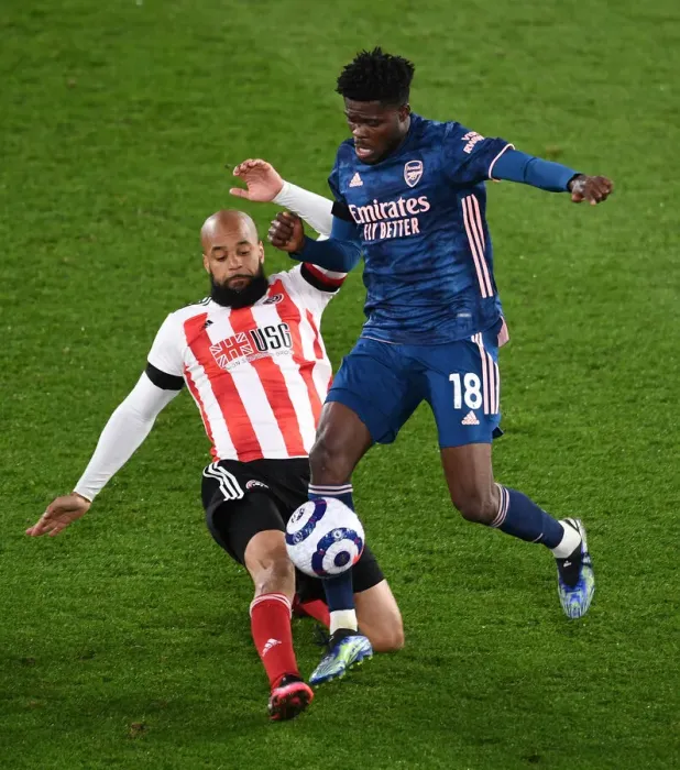 Framed Print : Thomas Partey vs. David McGoldrick: A Battle in the Premier League - Sheffield United vs. Arsenal (April 2021)