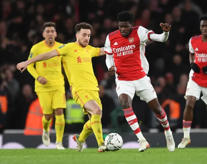 Framed Print : Thomas Partey vs. Diogo Jota: A Carabao Cup Semi-Final Battle - Arsenal vs. Liverpool