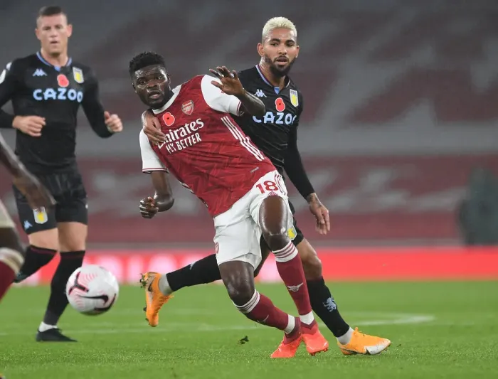 Framed Print : Thomas Partey vs Douglas Luiz: A Midfield Battle in Arsenal vs Aston Villa Premier League Clash