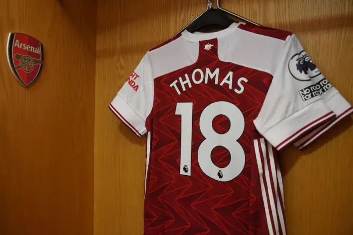 Framed Print : Thomas Partey's Empty Arsenal Shirt: A Silent Emirates Stadium for Arsenal vs Leicester City (2020-21)