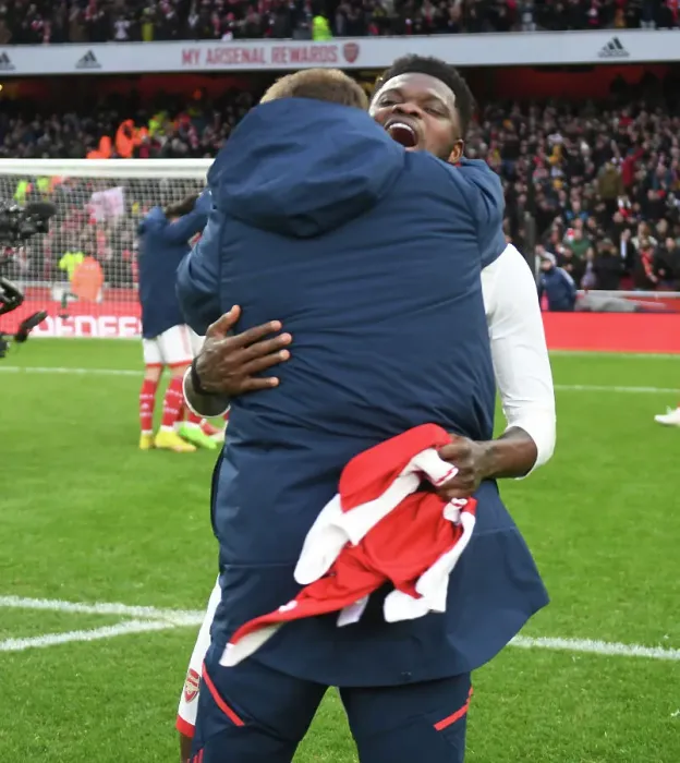 Framed Print : Thomas Partey's Emotional Celebration with Inaki Cana Pavon: Arsenal's Victory over AFC Bournemouth (2022-23) Framed Print : Thomas Partey's Emotional Celebration with Inaki Cana Pavon: Arsenal's Victory over AFC Bournemouth (2022-23)