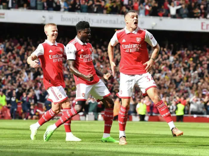 Framed Print : Thomas Partey's Goal Celebration: Arsenal's Triumph Over Tottenham in the 2022-23 Premier League