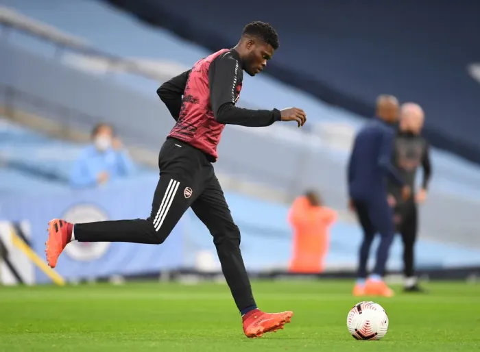 Framed Print : Thomas Partey's Pre-Match Routine: Manchester City vs. Arsenal (2020-21) Framed Print : Thomas Partey's Pre-Match Routine: Manchester City vs. Arsenal (2020-21)