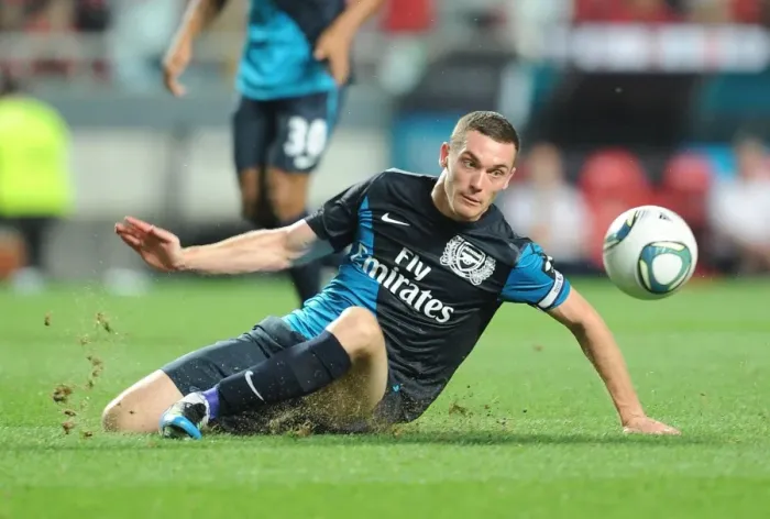 Framed Print : Thomas Vermaelen of Arsenal in Action against Benfica (2011-12)