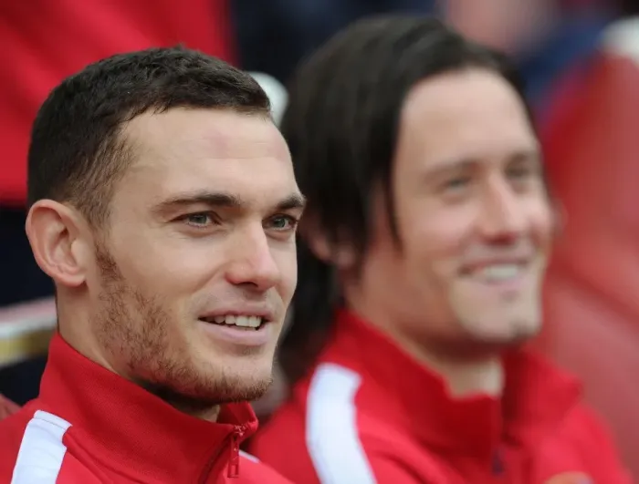 Framed Print : Thomas Vermaelen: Arsenal's Focus Before Arsenal v Norwich City (2013-14)