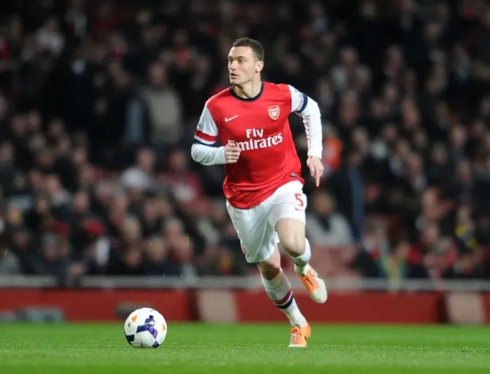 Framed Print : Thomas Vermaelen Focuses in Arsenal's Battle Against Swansea City (2013-14)